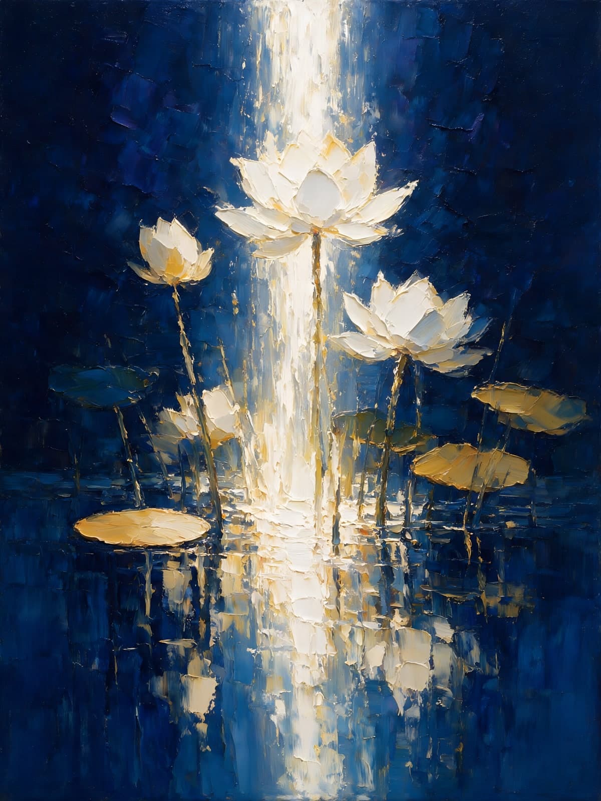 Witte lotussen in een baan van licht