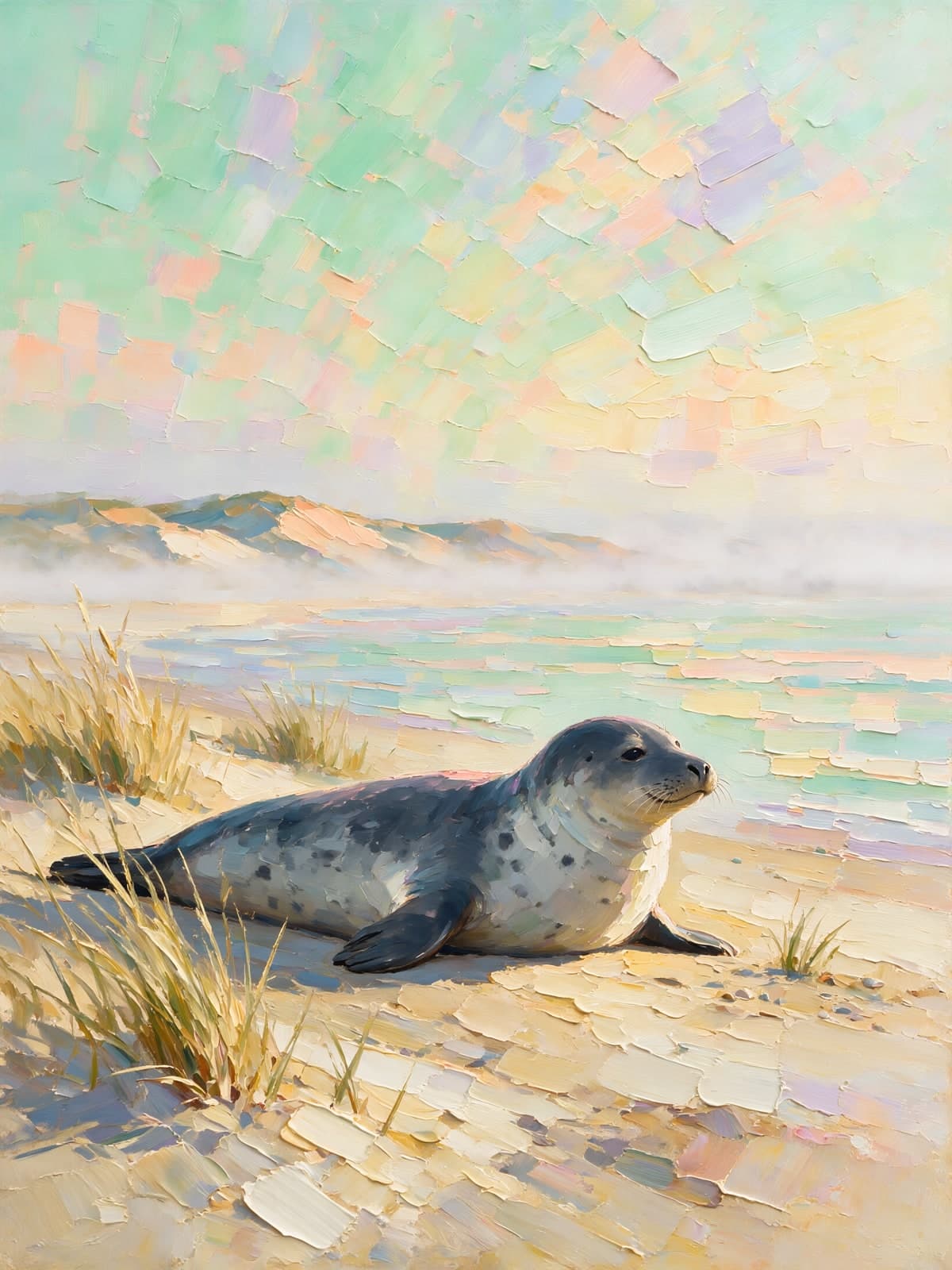 Zeehond op een pastelkleurig strand