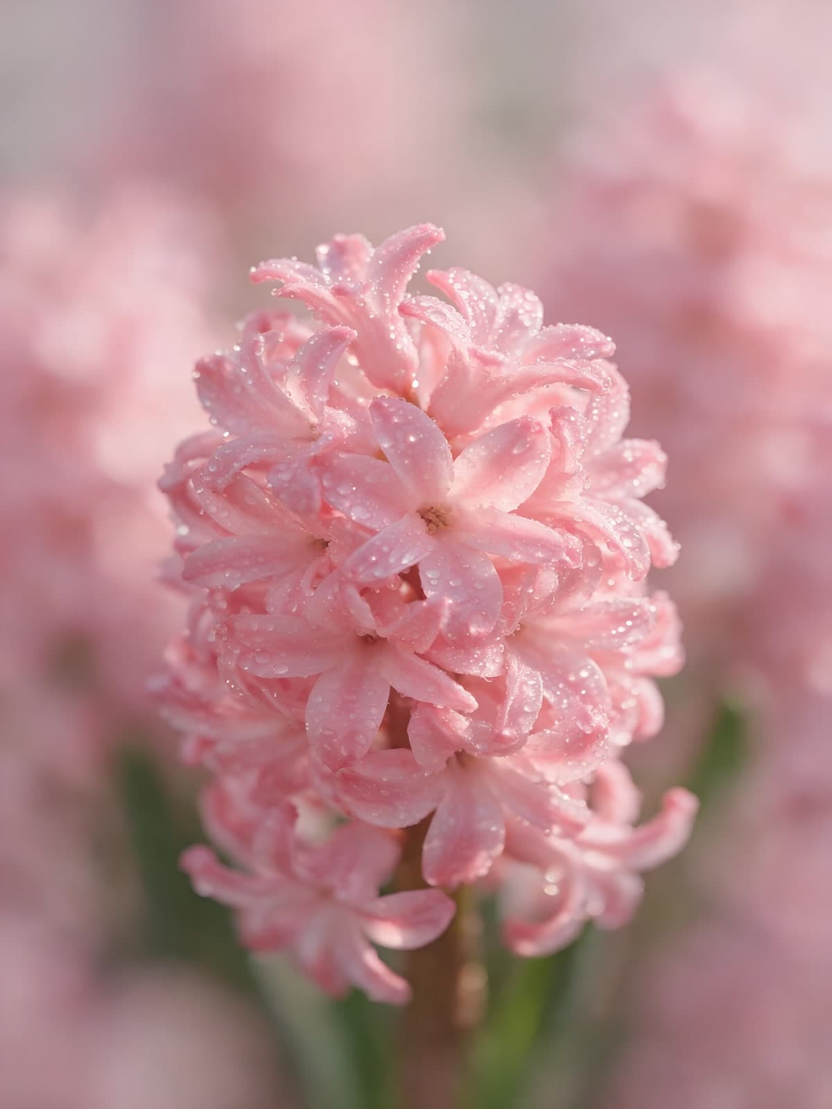 Roze hyacint van dichtbij met druppels