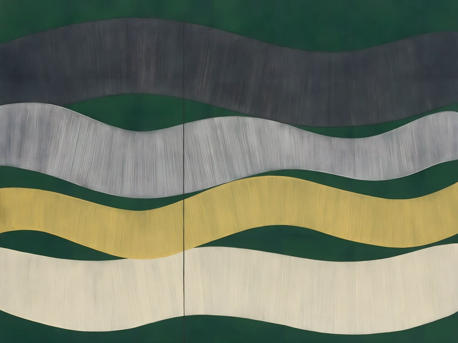 Golvende banden in groen, grijs en geel