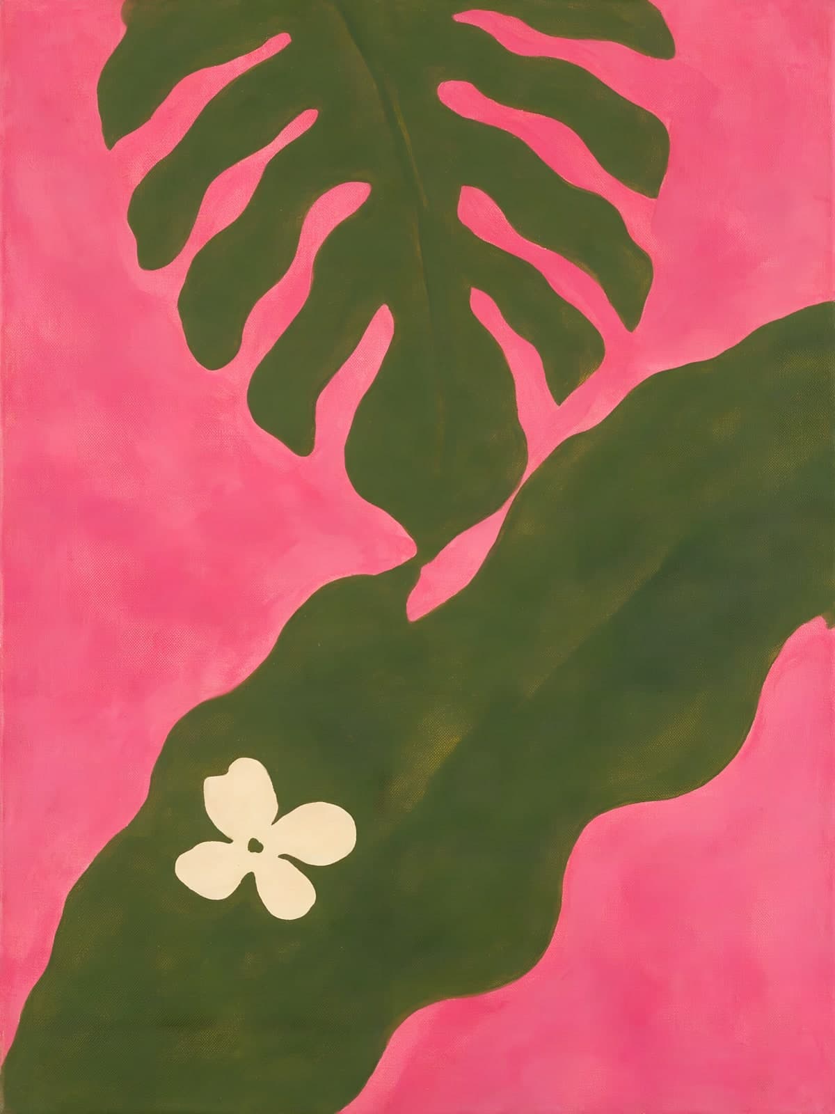 Groene bladeren met witte bloem op roze