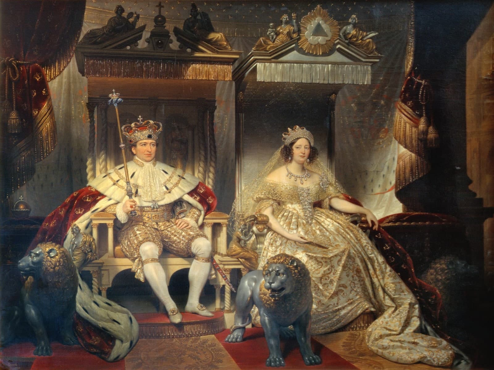 Christiaan VIII en koningin Caroline Amalie in kroningsmantel